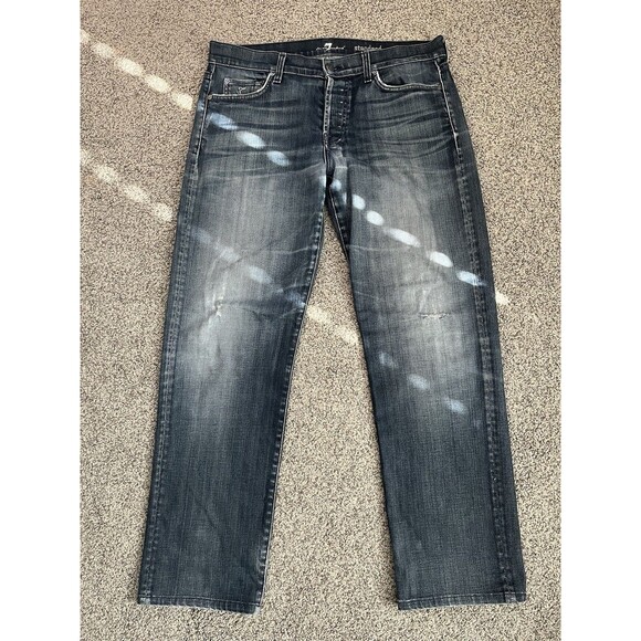 7 For All Mankind Jeans Standard Fit Distressed Blue Mens SZ 36x31 - Picture 1 of 11